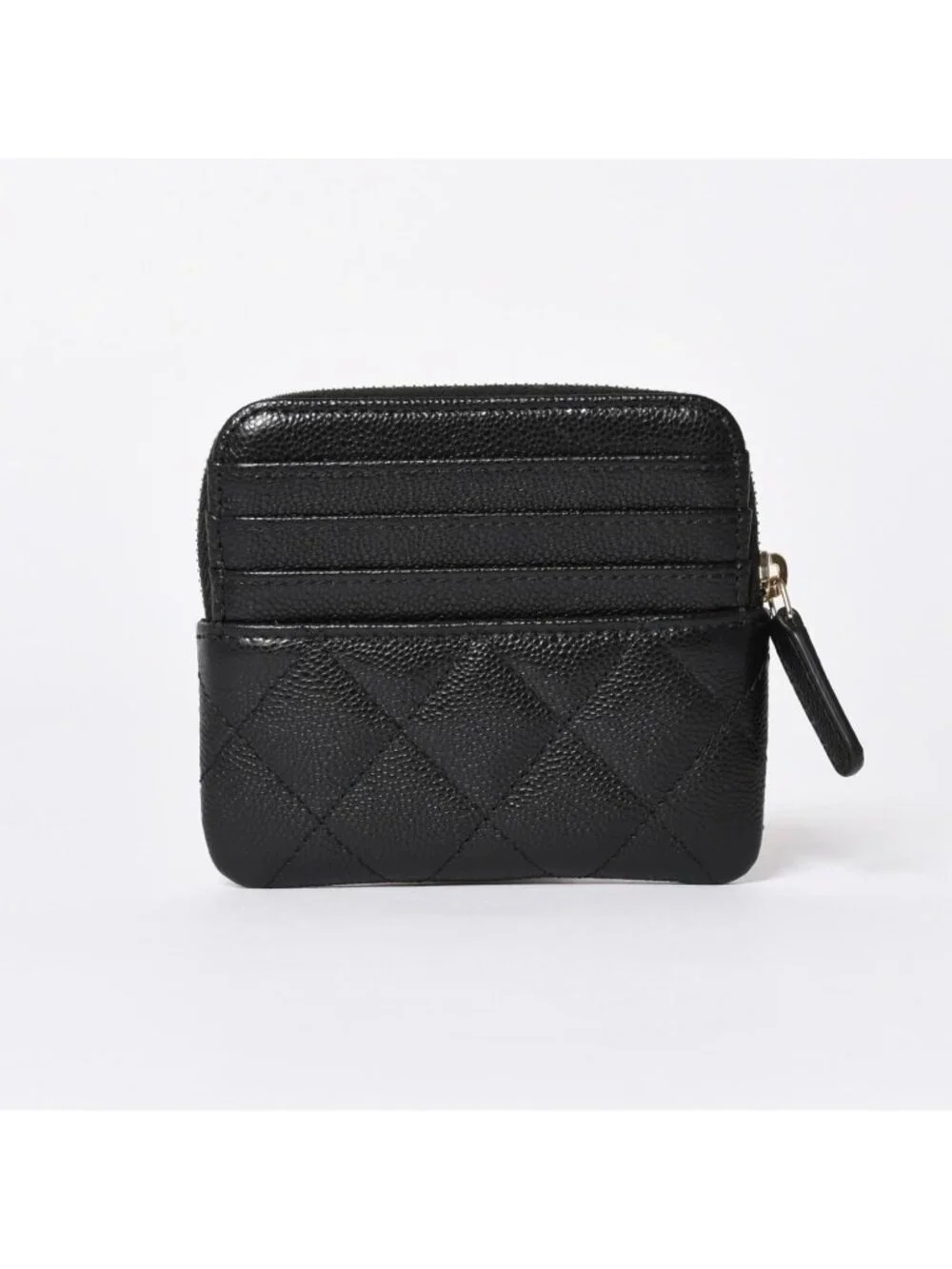 Chanel Classic Zip Coin Purse Stand CC Logo Caviar Leather Black Gold